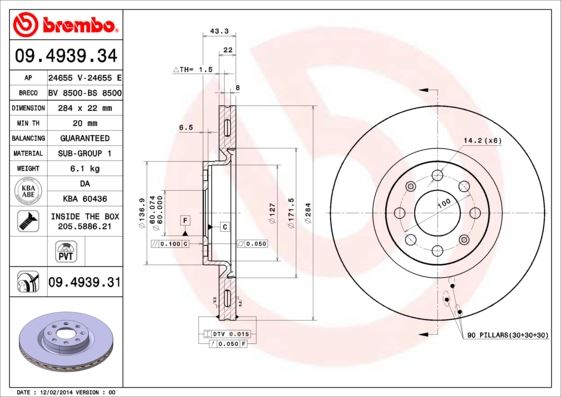 BREMBO 09.4939.34 Fren Sistemleri Fren Diski - FIAT PUNTO EVO (199_) uyumlu