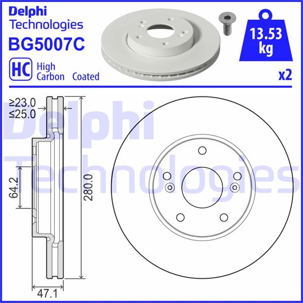 DELPHI BG5007C Fren Sistemleri Fren Diski - HONDA CIVIC IX (FK) uyumlu
