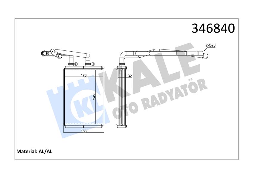 KALE OTO RADYATÖR 346840 İklimlendirme Sistemi İç Mekan Isı Değiştirici - FIAT SCUDO Panelvan/Van (270_, 272_) uyumlu