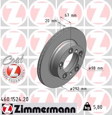 ZIMMERMANN 460.1524.20 Fren Sistemleri Fren Diski - PORSCHE BOXSTER (986) uyumlu