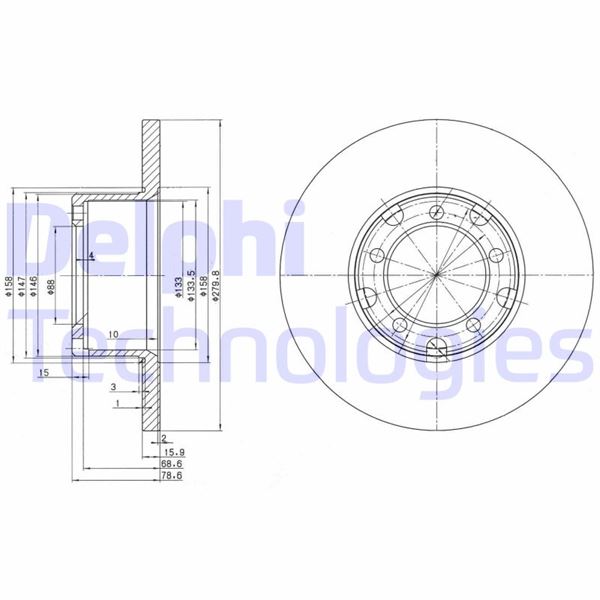 DELPHI BG2265 Fren Sistemleri Fren Diski - MERCEDES-BENZ T1 Panelvan/Van (601, 611) uyumlu