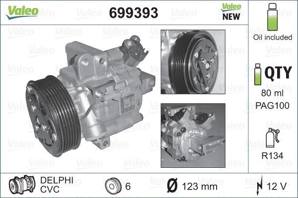 VALEO 699393 İklimlendirme Sistemi Kompresör Parçaları - CITROËN C1 (PM_, PN_) uyumlu
