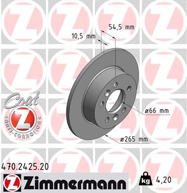 ZIMMERMANN 470.2425.20 Fren Sistemleri Fren Diski - RENAULT ESPACE III (JE0_) uyumlu