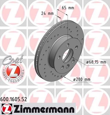 ZIMMERMANN 600.1605.52 Fren Sistemleri Fren Diski - VW TRANSPORTER T4 Minibüs/Otobüs (70B, 70C, 7DB, 7DK, 70J, 70K, uyumlu