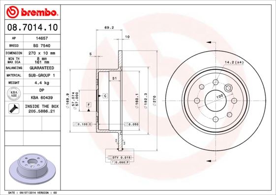 BREMBO 08.7014.10 Fren Sistemleri Fren Diski - OPEL VECTRA B Hatchback (J96) uyumlu