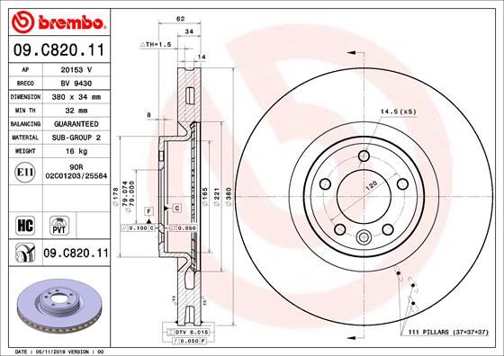 BREMBO 09.C820.11 Fren Sistemleri Fren Diski - LAND ROVER RANGE ROVER IV (L405) uyumlu