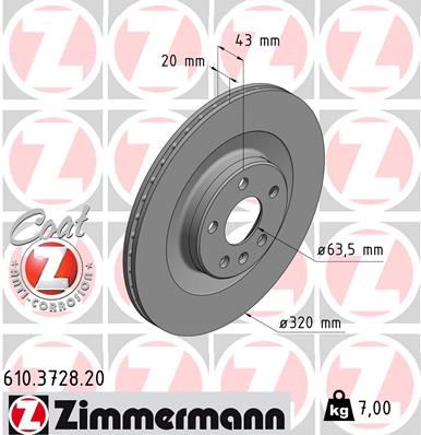 ZIMMERMANN 610.3728.20 Fren Sistemleri Fren Diski - VOLVO XC90 II (256) uyumlu
