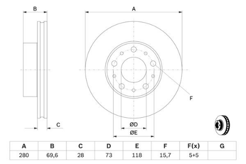 BOSCH 0 986 479 313 Fren Sistemleri Fren Diski - FIAT DUCATO Panelvan/Van (250_) uyumlu