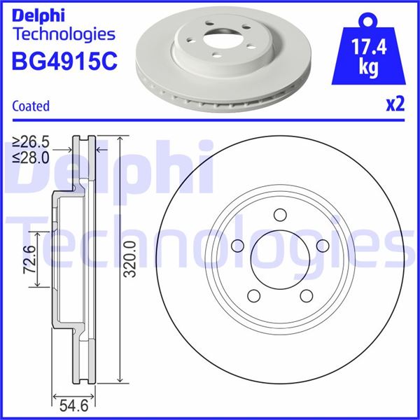DELPHI BG4915C Fren Sistemleri Fren Diski - CHRYSLER 300C (LX, LE) uyumlu