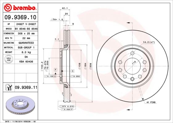 BREMBO 09.9369.10 Fren Sistemleri Fren Diski - SAAB 9-5 (YS3E) uyumlu