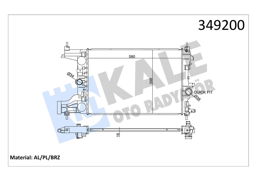 KALE OTO RADYATÖR 349200 Soğutma Sistemi Su Soğutucu & Parçaları - OPEL ASTRA J Sports Tourer (P10) uyumlu