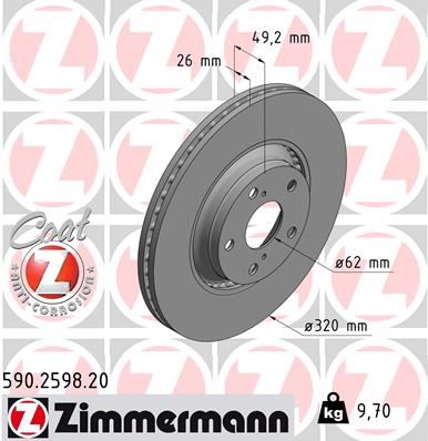 ZIMMERMANN 590.2598.20 Fren Sistemleri Fren Diski - TOYOTA AVENSIS Sedan (_T27_) uyumlu