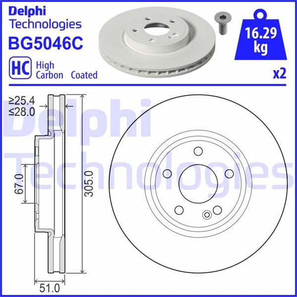 DELPHI BG5046C Fren Sistemleri Fren Diski - MERCEDES-BENZ A-SERISI (W177) uyumlu