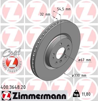 ZIMMERMANN 400.3648.20 Fren Sistemleri Fren Diski - MERCEDES-BENZ R-SERISI (W251, V251) uyumlu