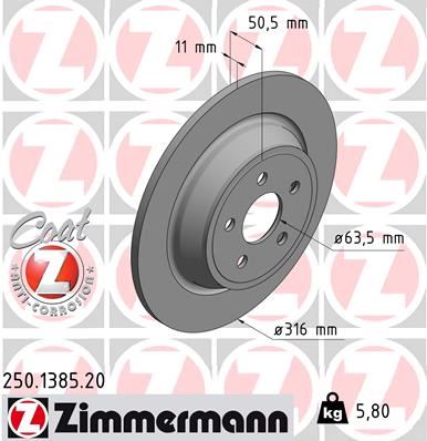 ZIMMERMANN 250.1385.20 Fren Sistemleri Fren Diski - FORD S-MAX (CJ, WA6) uyumlu