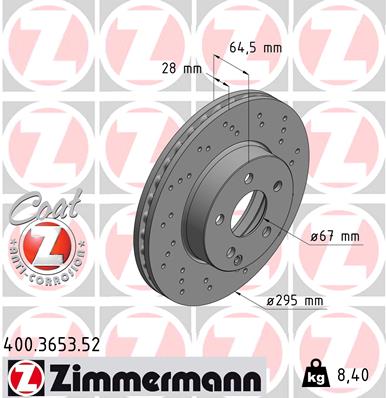 ZIMMERMANN 400.3653.52 Fren Sistemleri Fren Diski - MERCEDES-BENZ C-SERISI T-Model (S204) uyumlu