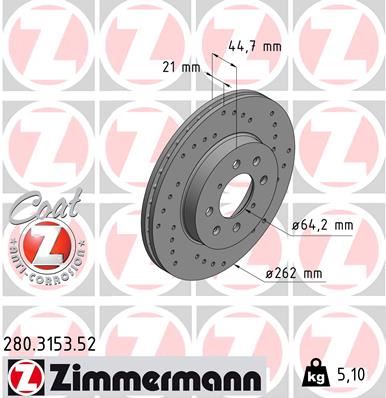 ZIMMERMANN 280.3153.52 Fren Sistemleri Fren Diski - HONDA CIVIC IV Hatchback (EC, ED, EE, EF) uyumlu