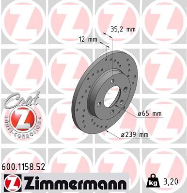 ZIMMERMANN 600.1158.52 Fren Sistemleri Fren Diski - AUDI 80 B1 Sedan (80, 82) uyumlu