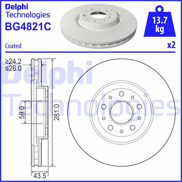 DELPHI BG4821C Fren Sistemleri Fren Diski - FIAT EGEA Sedan (356_, 357_) uyumlu
