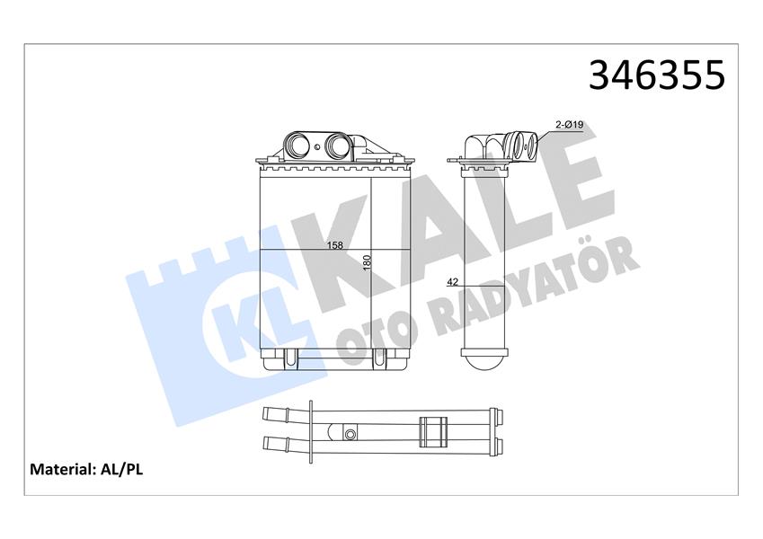 KALE OTO RADYATÖR 346355 İklimlendirme Sistemi İç Mekan Isı Değiştirici - FIAT PANDA (169_) uyumlu