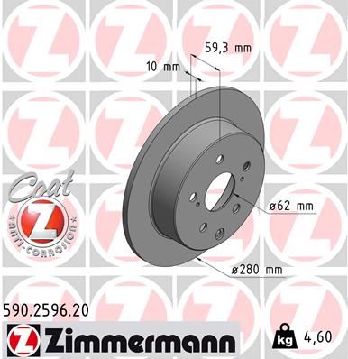 ZIMMERMANN 590.2596.20 Fren Sistemleri Fren Diski - TOYOTA AVENSIS (_T25_) uyumlu