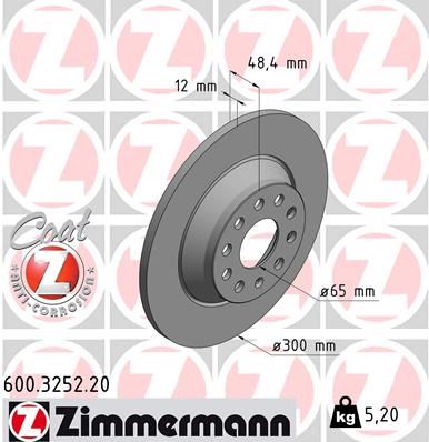 ZIMMERMANN 600.3252.20 Fren Sistemleri Fren Diski - VW GOLF VII (5G1, BQ1, BE1, BE2) uyumlu
