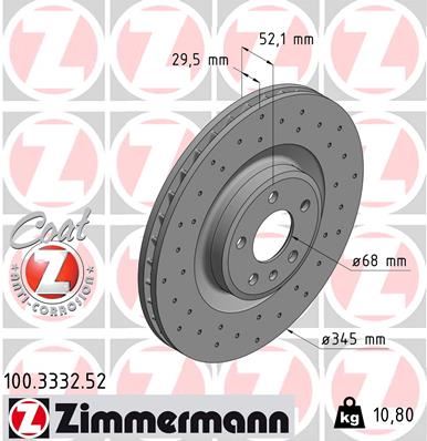 ZIMMERMANN 100.3332.52 Fren Sistemleri Fren Diski - AUDI Q5 (8RB) uyumlu