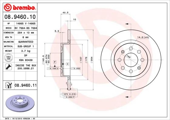 BREMBO 08.9460.11 Fren Sistemleri Fren Diski - FIAT PUNTO EVO (199_) uyumlu