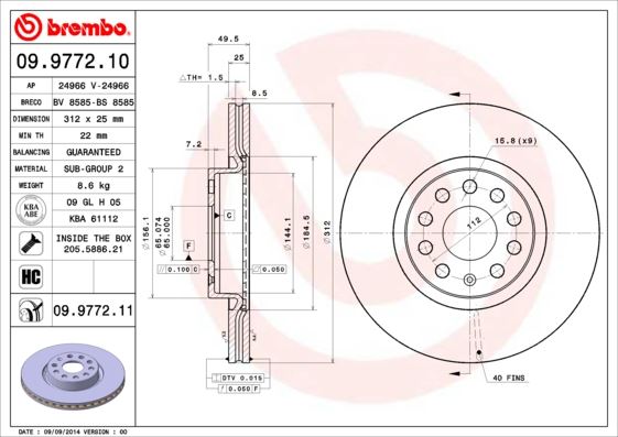BREMBO 09.9772.10 Fren Sistemleri Fren Diski - VW PASSAT B7 (362) uyumlu