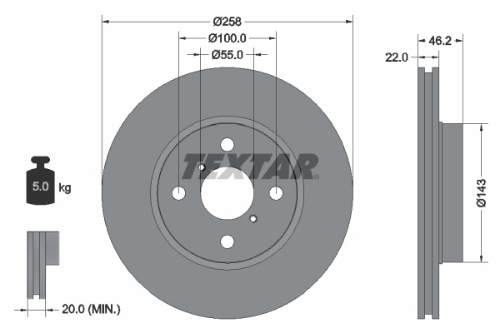 TEXTAR 92164203 Fren Sistemleri Fren Diski - TOYOTA YARIS (_P13_) uyumlu