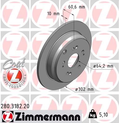ZIMMERMANN 280.3182.20 Fren Sistemleri Fren Diski - HONDA CR-V III (RE_) uyumlu