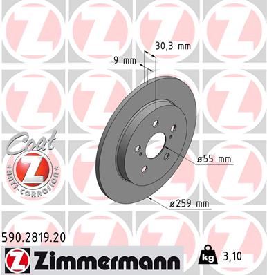 ZIMMERMANN 590.2819.20 Fren Sistemleri Fren Diski - TOYOTA VERSO S (_P12_) uyumlu