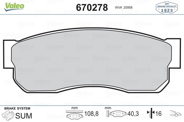 VALEO 670278 Fren Sistemleri Fren Balatası - NISSAN CHERRY III (N12) uyumlu