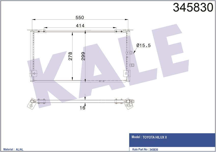 KALE OTO RADYATÖR 345830 İklimlendirme Sistemi Klima Radyatörü - TOYOTA HILUX VI Pick-up (_N1_) uyumlu