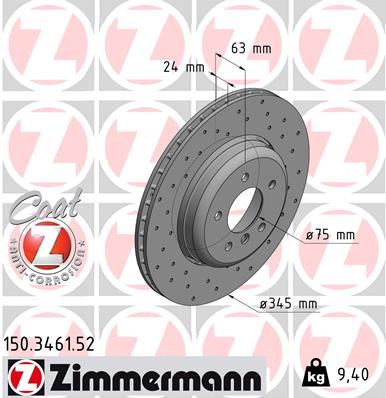 ZIMMERMANN 150.3461.52 Fren Sistemleri Fren Diski - BMW 5 (E60) uyumlu