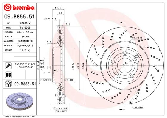 BREMBO 09.B855.51 Fren Sistemleri Fren Diski - MERCEDES-BENZ CLS (C218) uyumlu