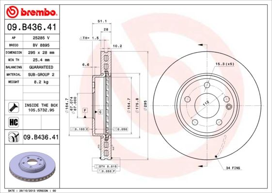 BREMBO 09.B436.41 Fren Sistemleri Fren Diski - MERCEDES-BENZ B-SERISI Sports Tourer (W246, W242) uyumlu