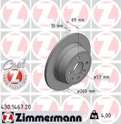 ZIMMERMANN 430.1467.20 Fren Sistemleri Fren Diski - OPEL VECTRA A Hatchback (J89) uyumlu