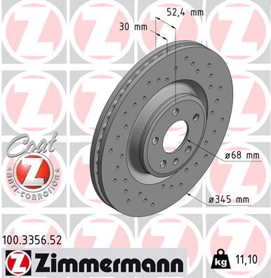ZIMMERMANN 100.3356.52 Fren Sistemleri Fren Diski - AUDI A7 Sportback (4GA, 4GF) uyumlu
