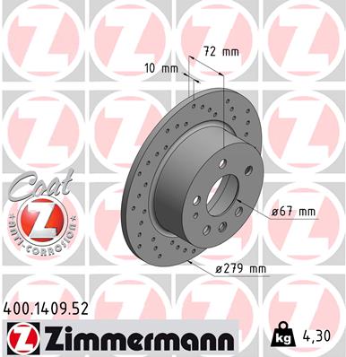 ZIMMERMANN 400.1409.52 Fren Sistemleri Fren Diski - MERCEDES-BENZ /8 (W114) uyumlu