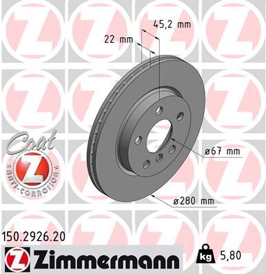 ZIMMERMANN 150.2926.20 Fren Sistemleri Fren Diski - MINI MINI (F56) uyumlu