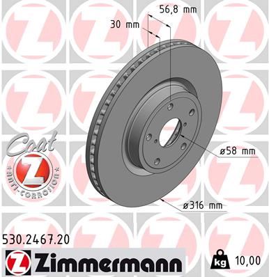ZIMMERMANN 530.2467.20 Fren Sistemleri Fren Diski - SUBARU OUTBACK (BS) uyumlu