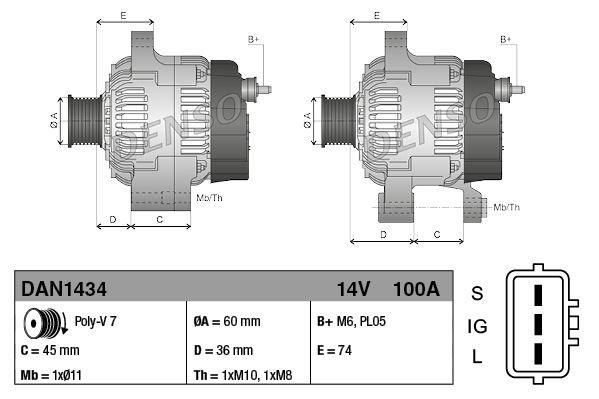DENSO DAN1434 Elektrik Sistemi Alternatör - TOYOTA RAV 4 II (_A2_) uyumlu