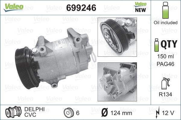 VALEO 699246 İklimlendirme Sistemi Kompresör Parçaları - RENAULT MEGANE II Station wagon (KM0/1_) uyumlu