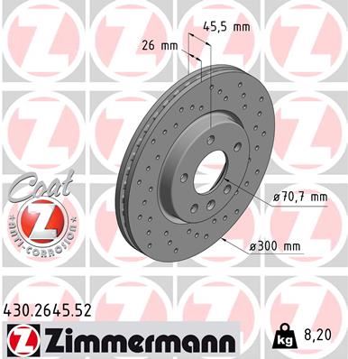ZIMMERMANN 430.2645.52 Fren Sistemleri Fren Diski - OPEL INSIGNIA B Grand Sport (Z18) uyumlu