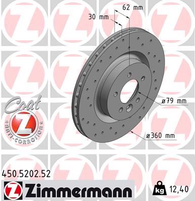 ZIMMERMANN 450.5202.52 Fren Sistemleri Fren Diski - LAND ROVER RANGE ROVER SPORT I (L320) uyumlu