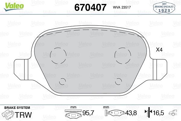 VALEO 670407 Fren Sistemleri Fren Balatası - ALFA ROMEO 156 (932_) uyumlu