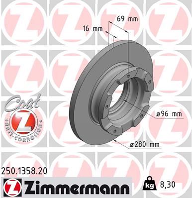 ZIMMERMANN 250.1358.20 Fren Sistemleri Fren Diski - FORD TRANSIT Minibüs/Otobüs (FD_ _, FB_ _, FS_ _, FZ_ _, FC_ _) uyumlu