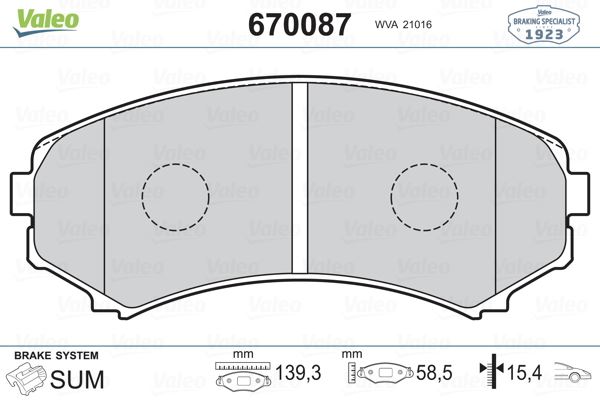 VALEO 670087 Fren Sistemleri Fren Balatası - MITSUBISHI GALANT VIII (EA_) uyumlu