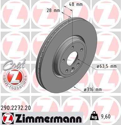 ZIMMERMANN 290.2272.20 Fren Sistemleri Fren Diski - JAGUAR XE (X760) uyumlu